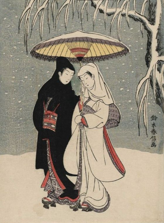 Lovers Under An Umbrella In The Snow by Suzuki Harunobu, 1766
